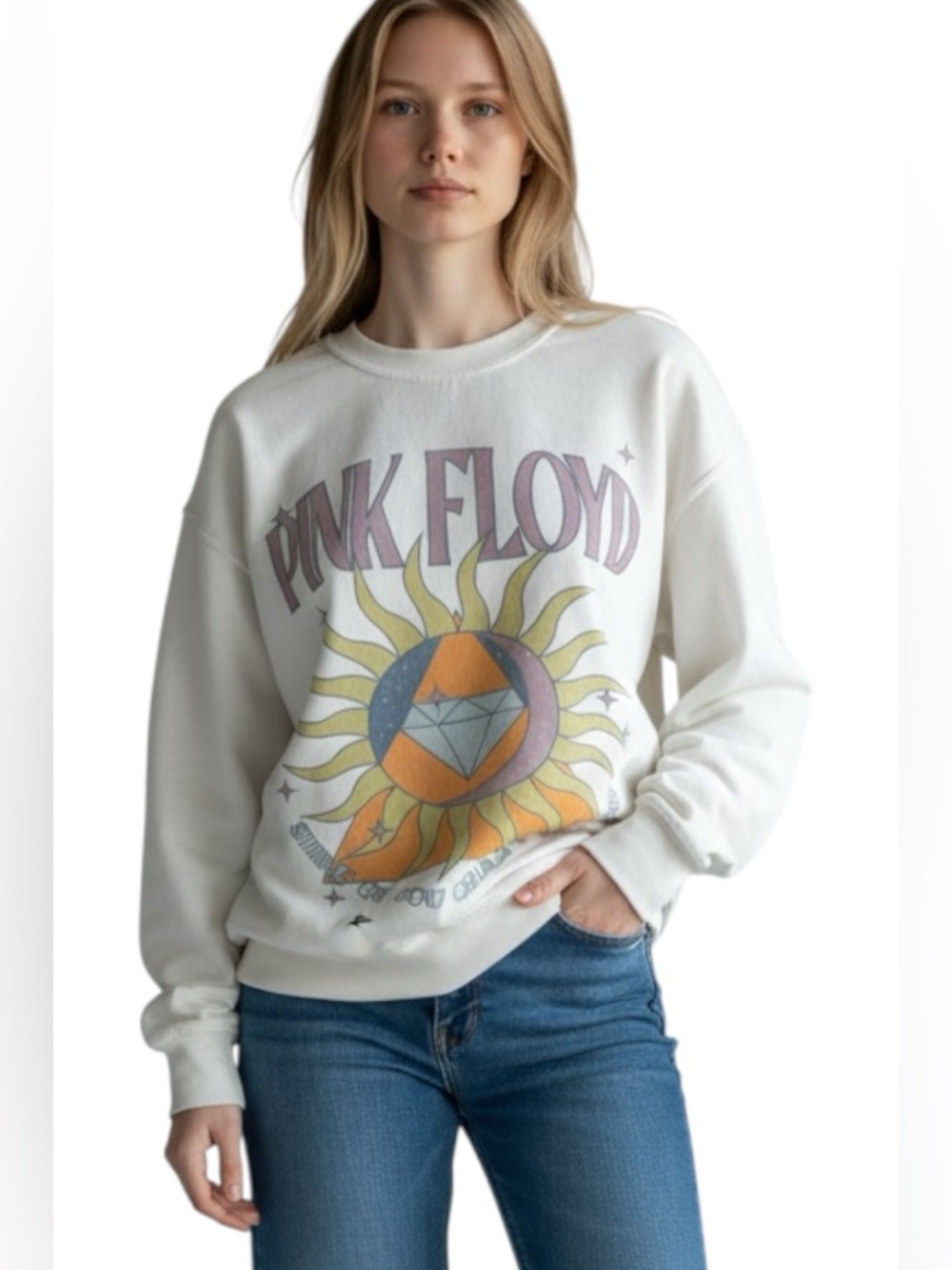 Pink Floyd Graphic White Sweatshirt - Shine On Crazy Diamond Size Medium